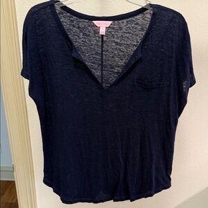 Lilly Pulitzer Deep Blue Short Linen Sleeve Tee
